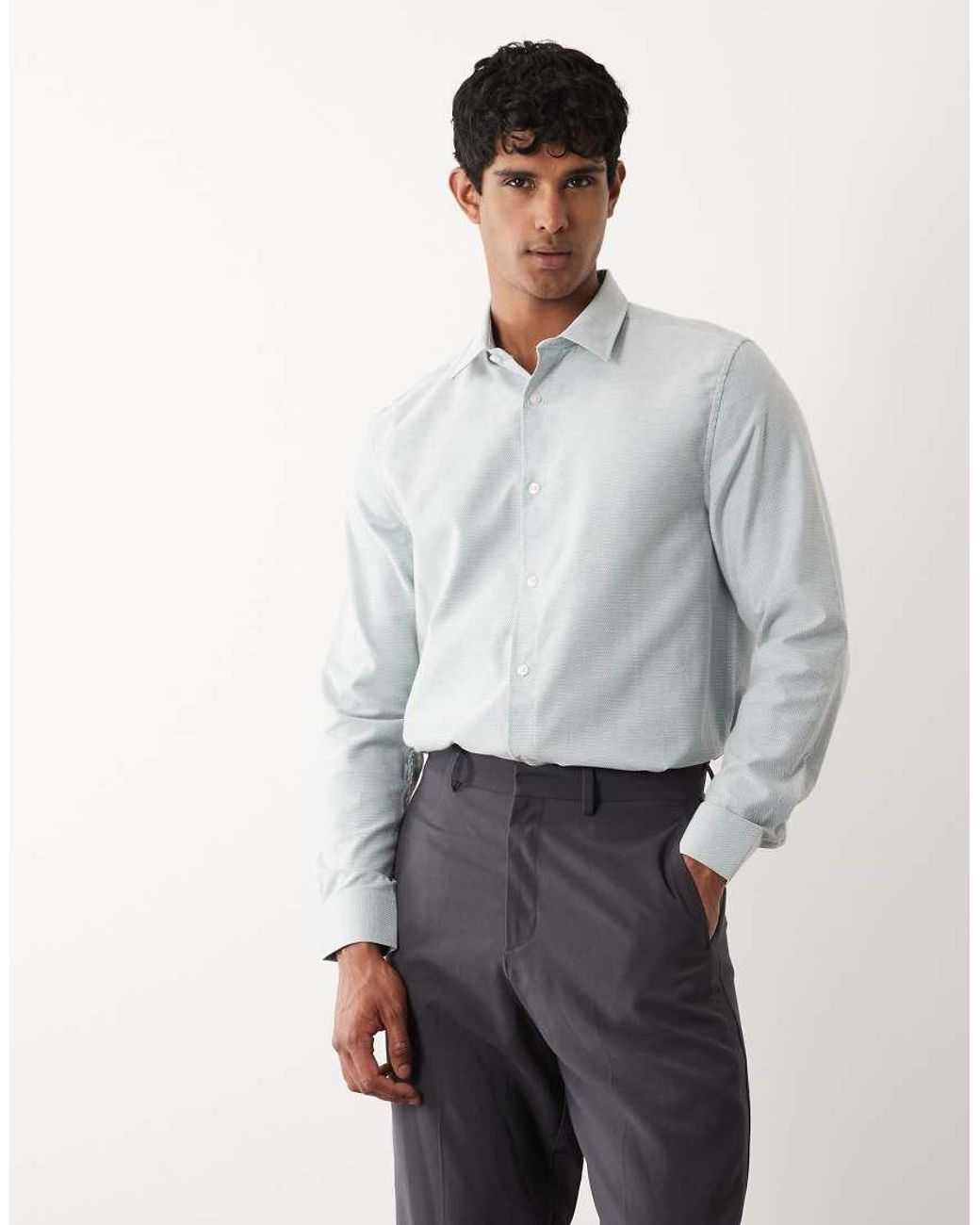 ASOS Gray Regular Fit Smart Textured Shirt for men
