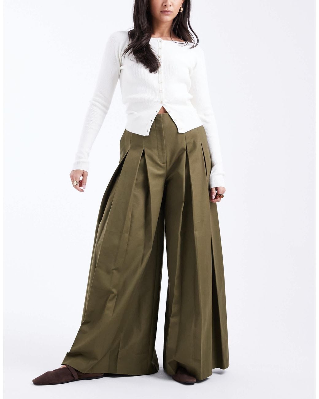 ASOS Tailored Pleated Wide Leg Trousers in Green Lyst — free download