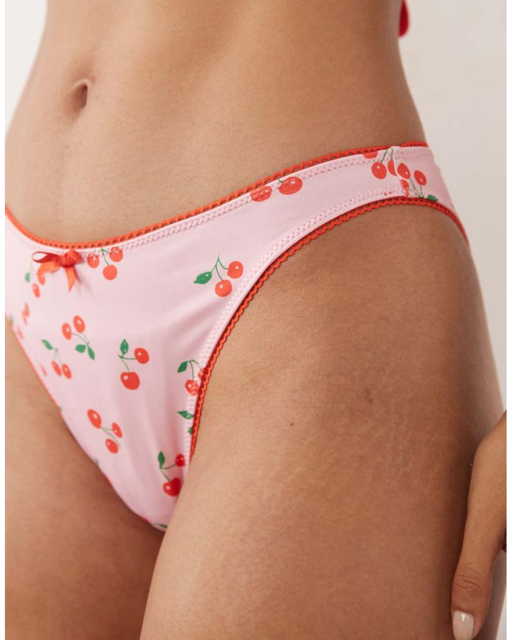 ASOS Pink Shannon Picot High Leg Cheeky Bikini Bottom