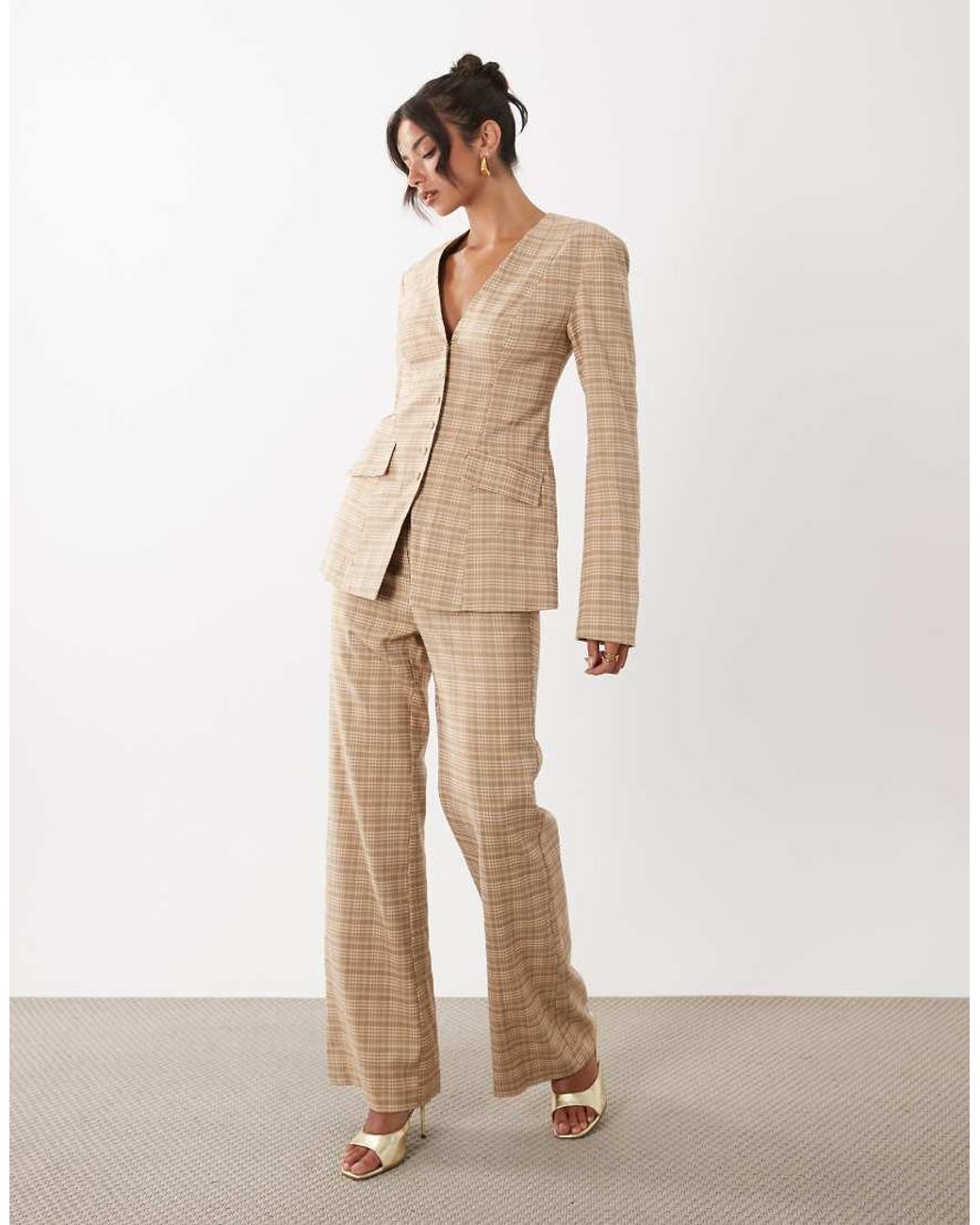 ASOS Natural Tailored Plaid Blazer - Part Of A Set