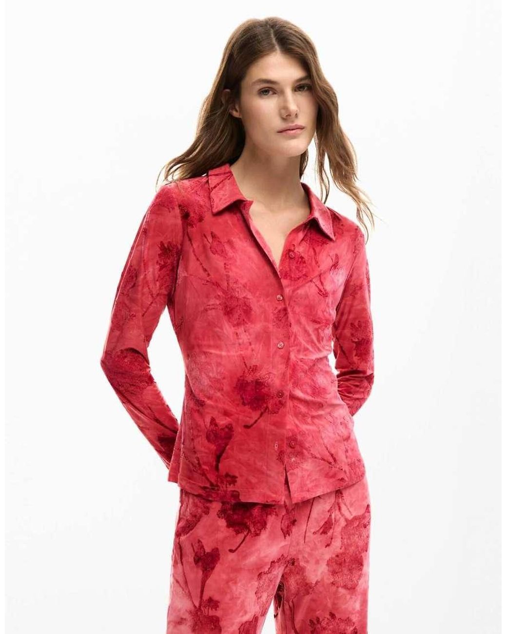 Desigual Red Buttoned Flocked Shirt