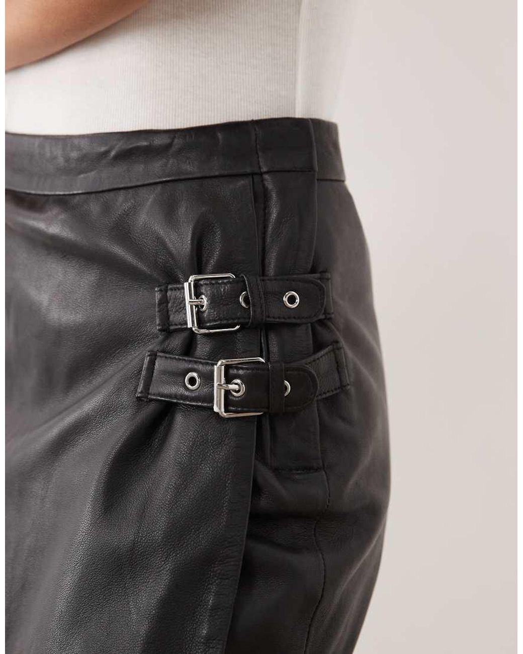 Barney's Originals Black Real Leather Skort