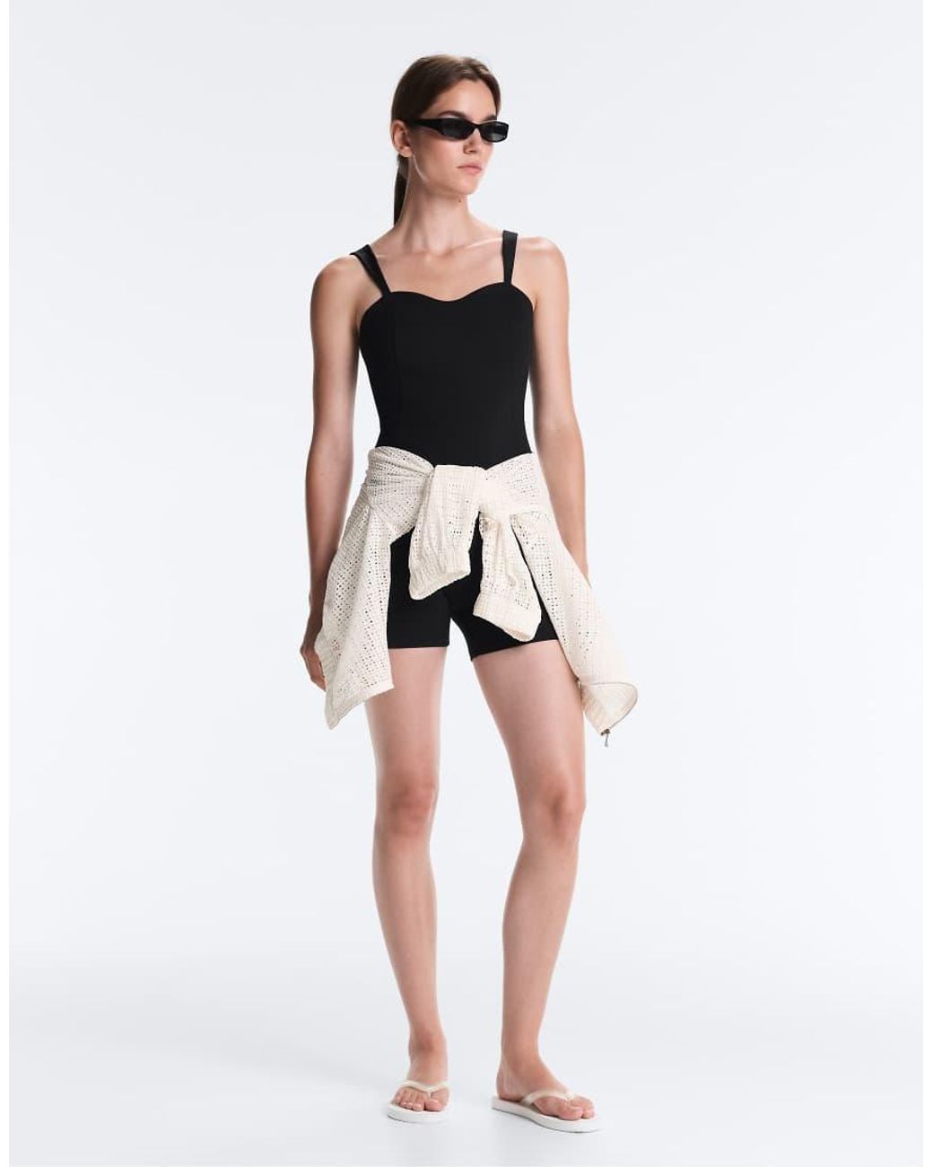 Oysho Black Comfortlux Sweetheart Neckline Short Jumpsuit