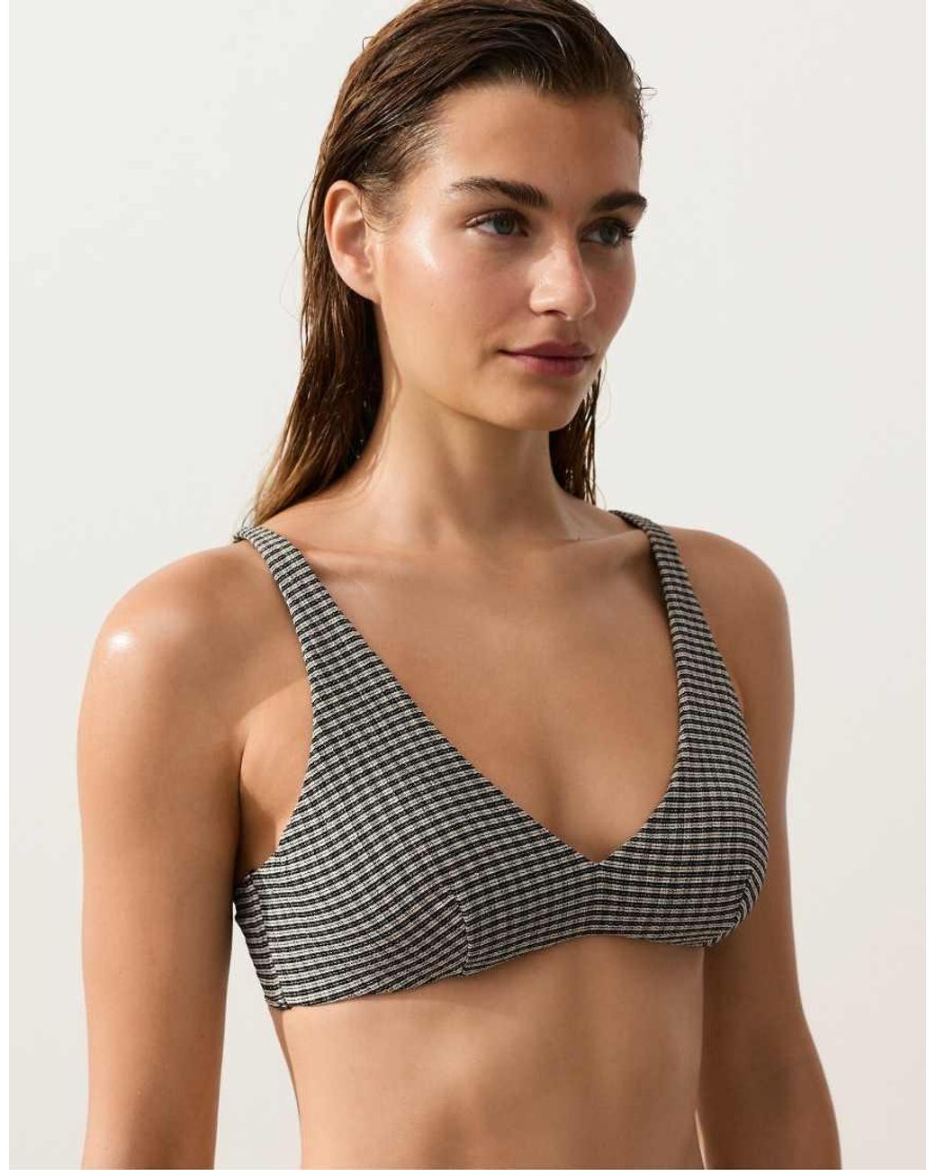 Oysho Black Mini Checked Halter Bikini Top