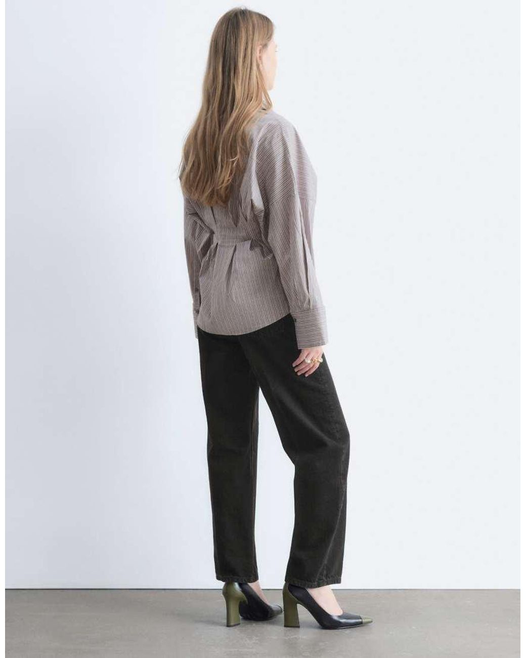 & Other Stories Gray Cinched Waist Peplum Shirt