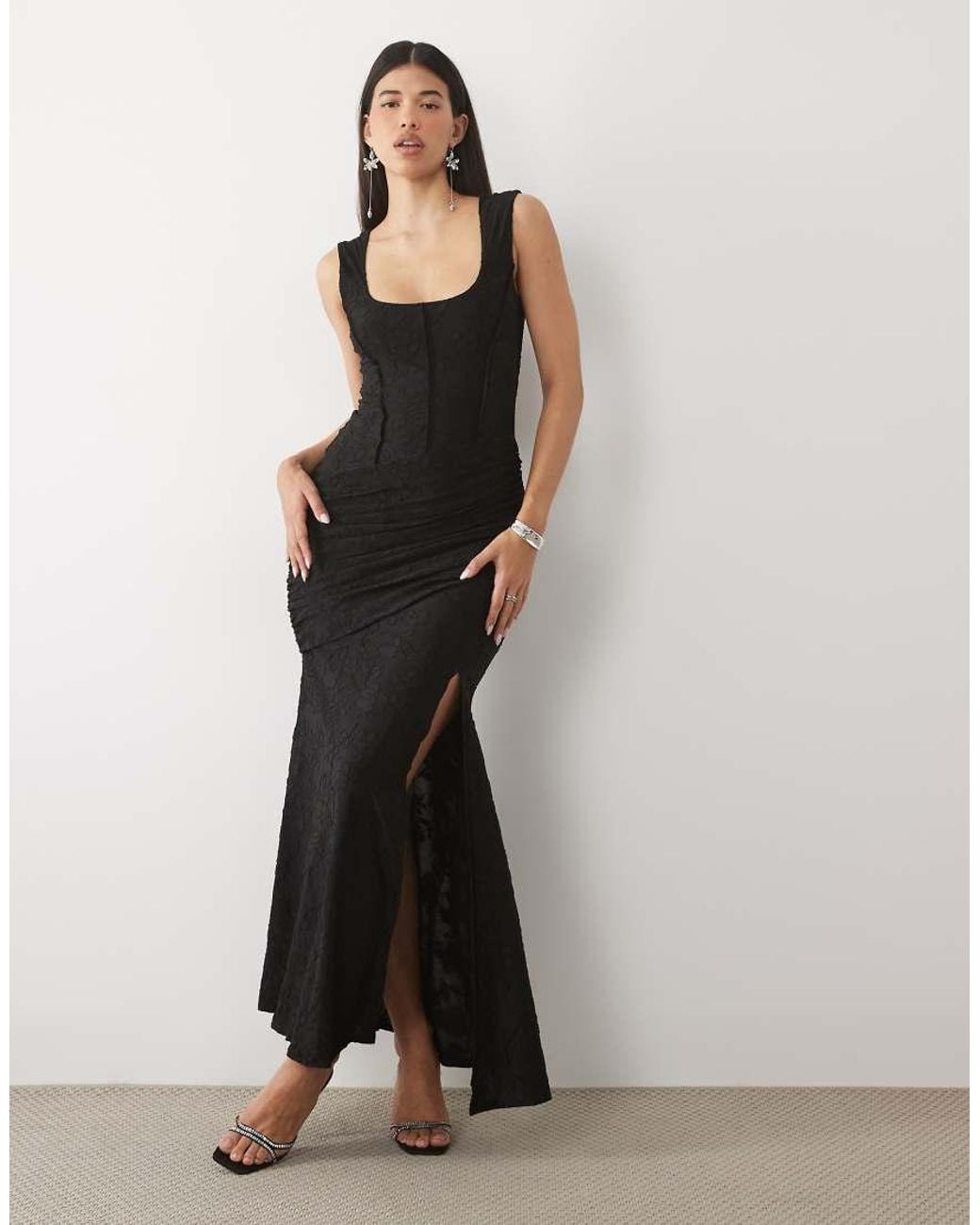 ASOS White Devore Corset Seamed Maxi Dress