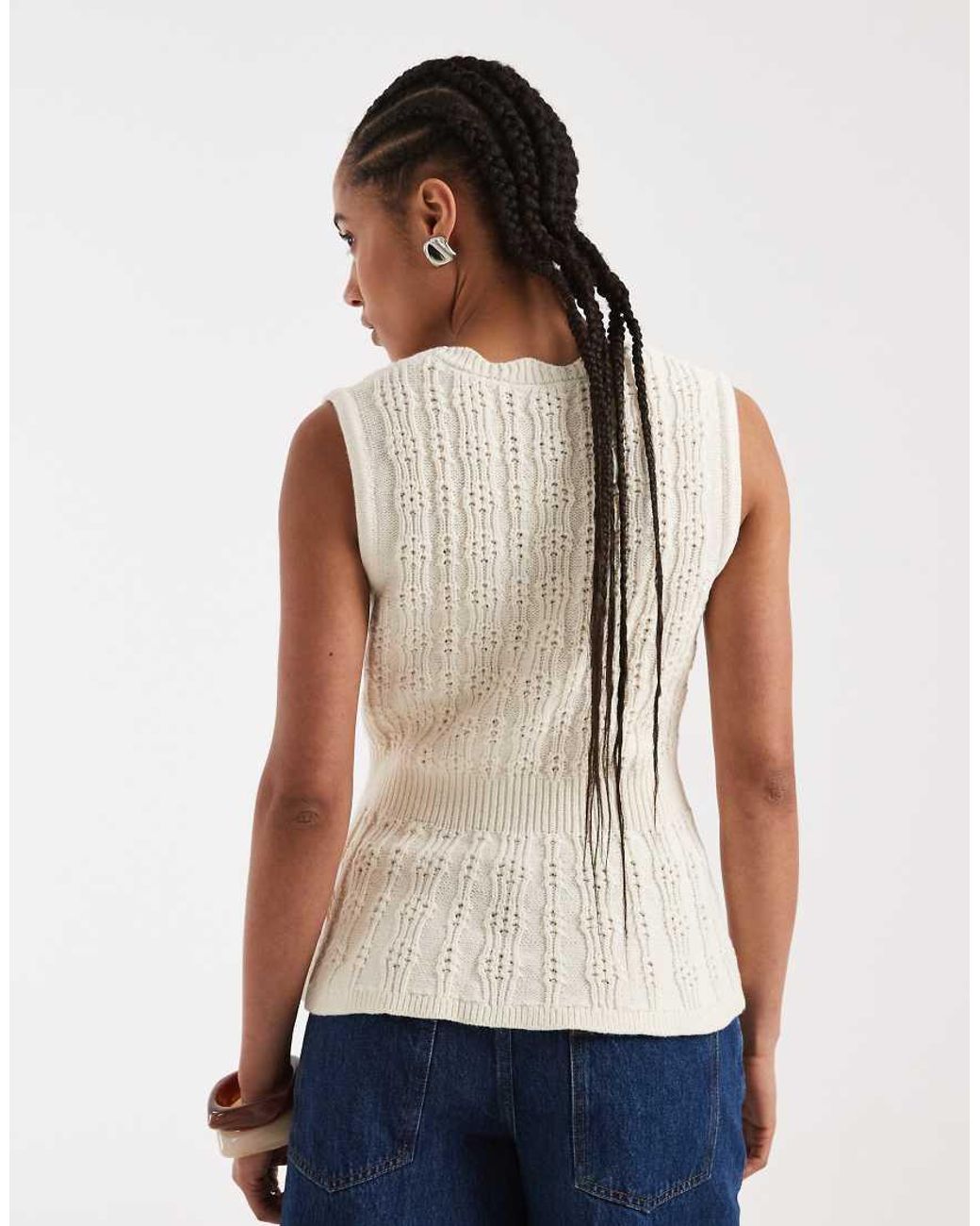 New Look White Cinched Waist Knitted Waistcoat