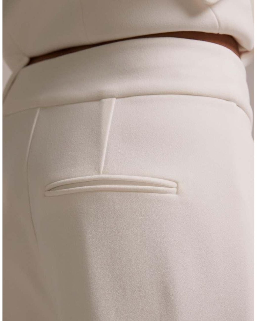 Wanderdoll Natural Charlotte Bridal Turned Up Tailored Wide Leg Trousers Co-ord