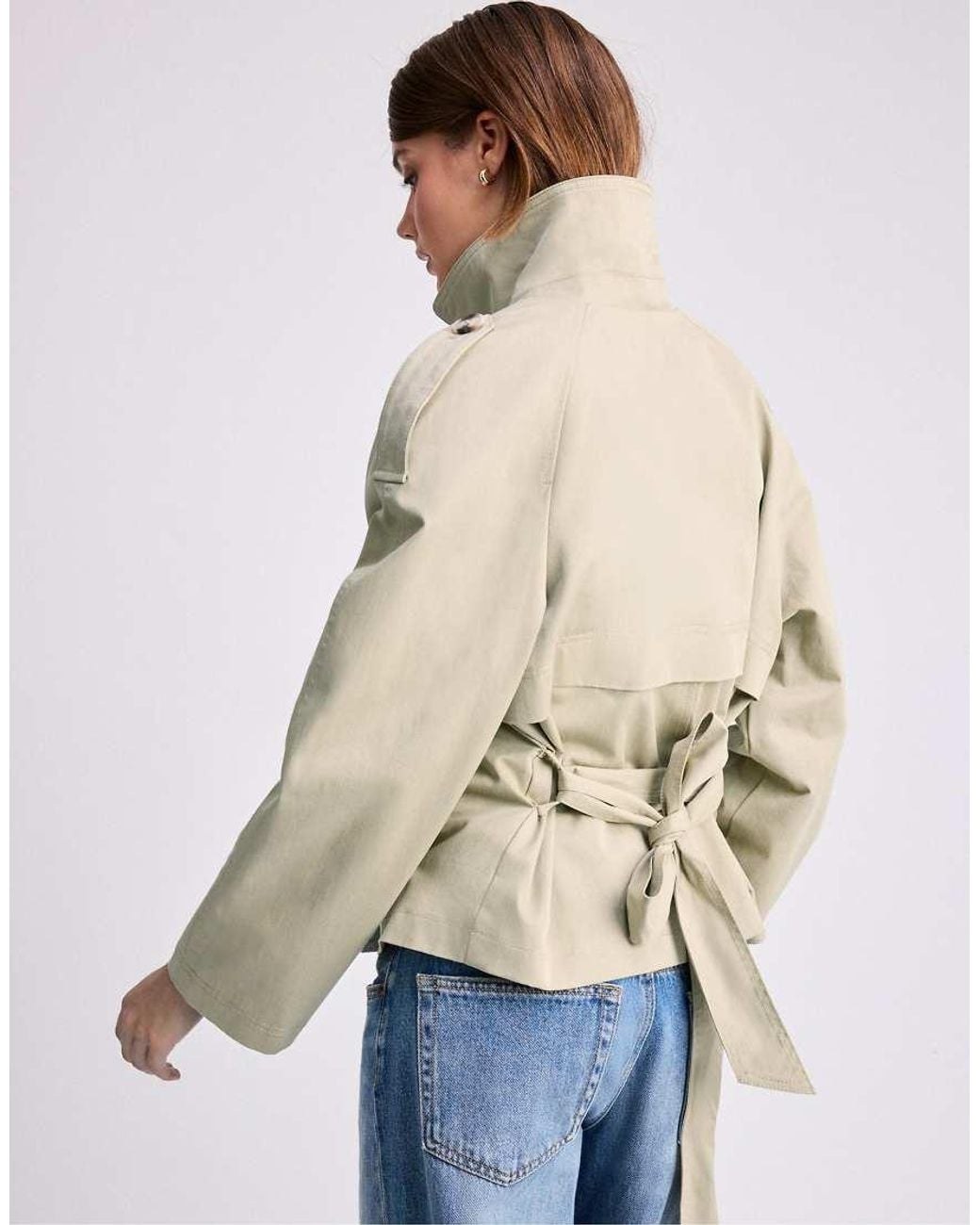 Stradivarius Blue Short Trench Coat With Belt