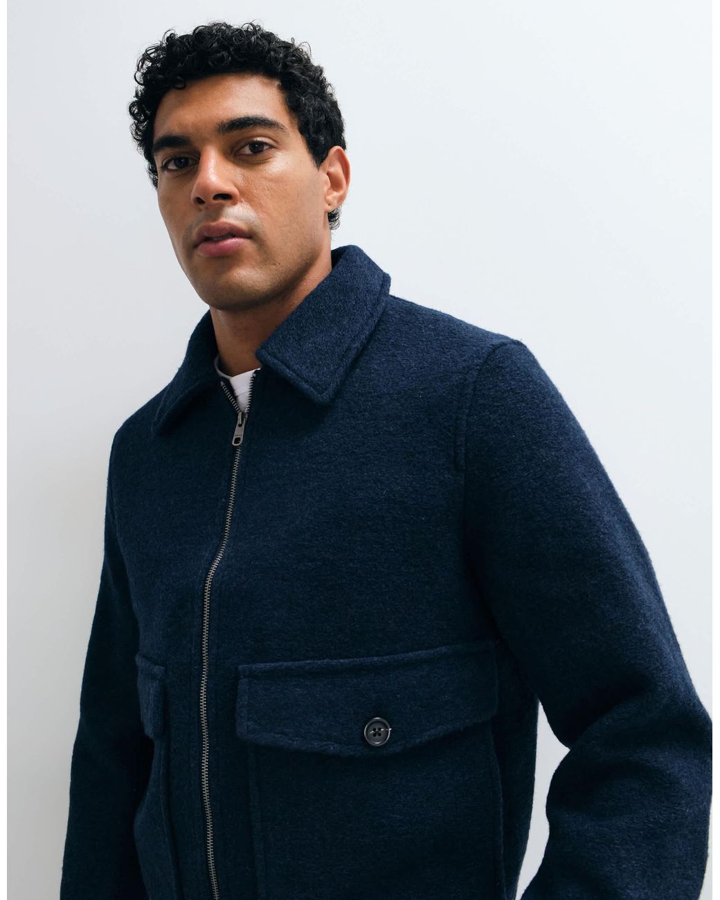 SELECTED Blue Wool Blend Bomber Jacket for men