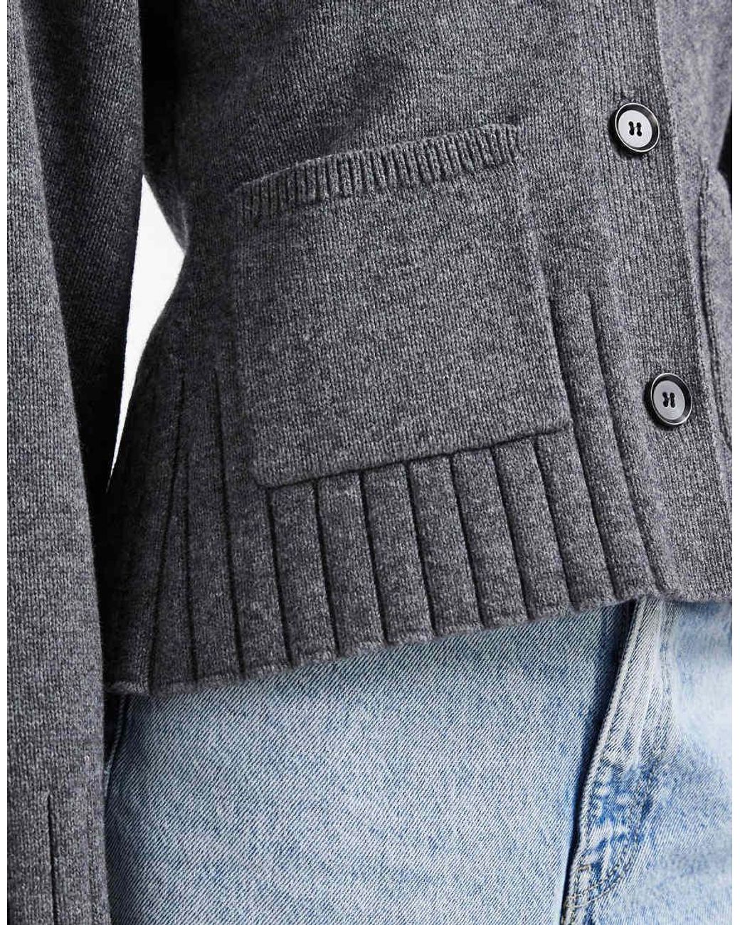 & Other Stories Gray Wool-blend Cardigan With Cinched Waist And Volume Sleeves