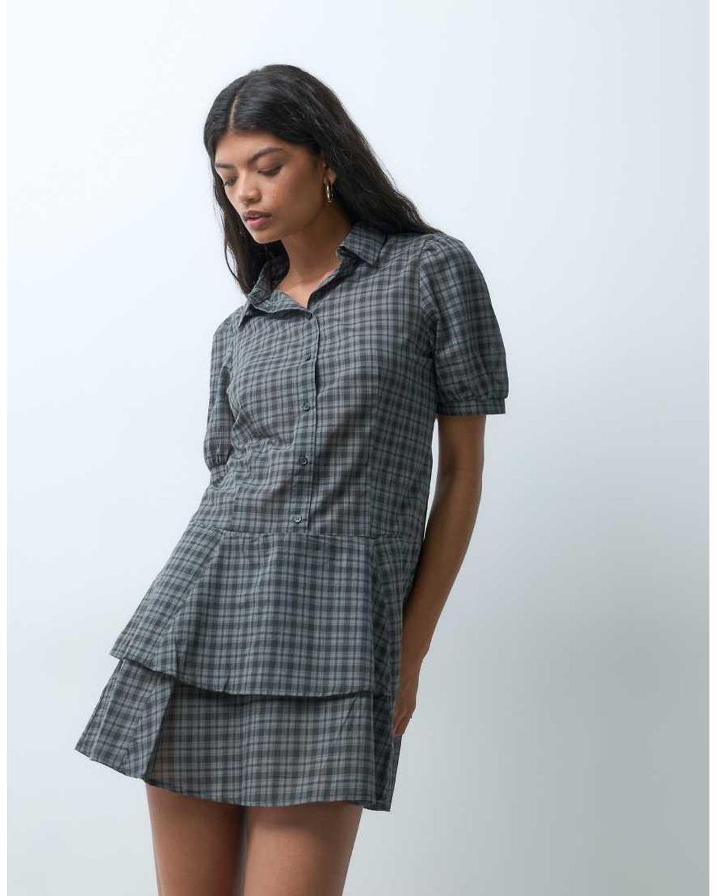 ONLY Blue Dropped Waist Short Sleve Mini Dress