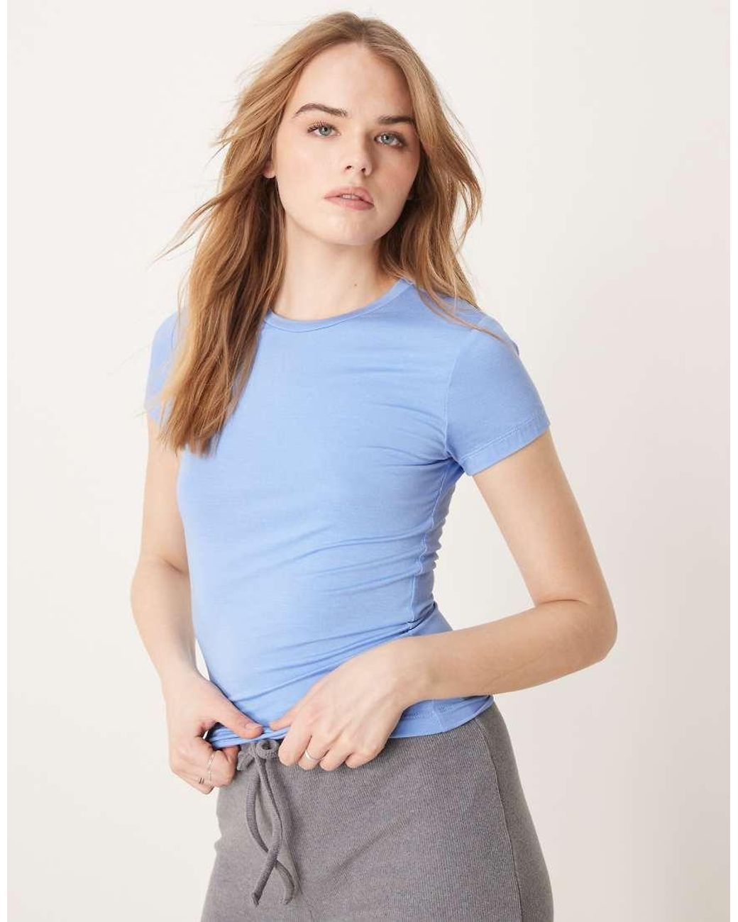 Gina Tricot Blue Jersey Short Sleeve Top With Round Neck
