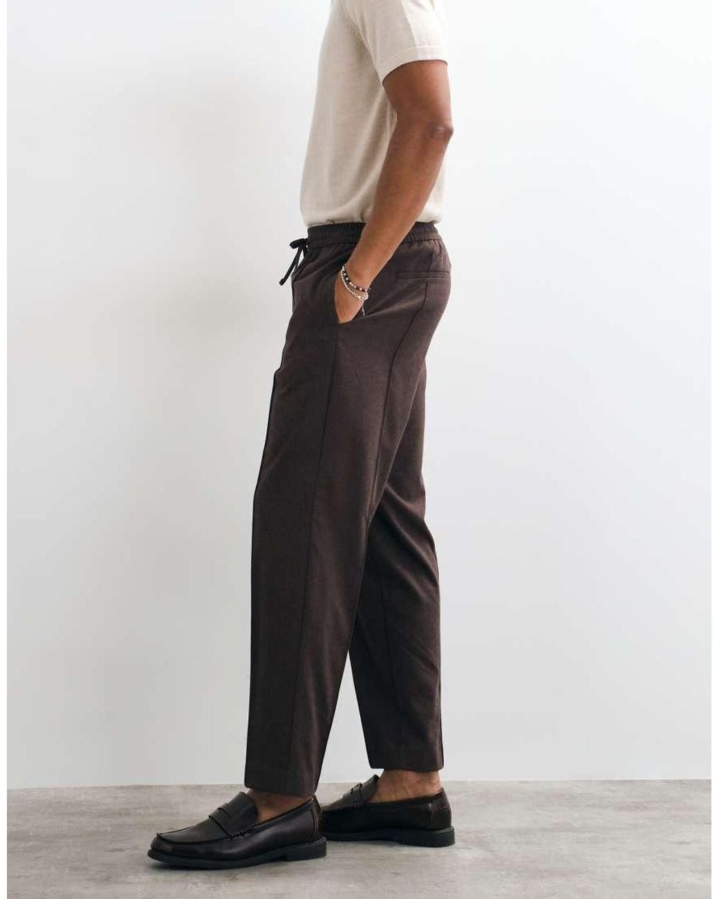 ASOS White Tailored Pull On Flannel Relaxed Tapered Trousers for men