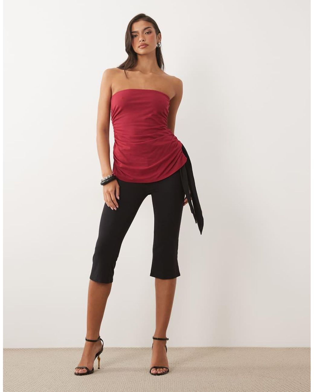 Oh Polly Red Modal Bandeau Long Line Split Hem Top