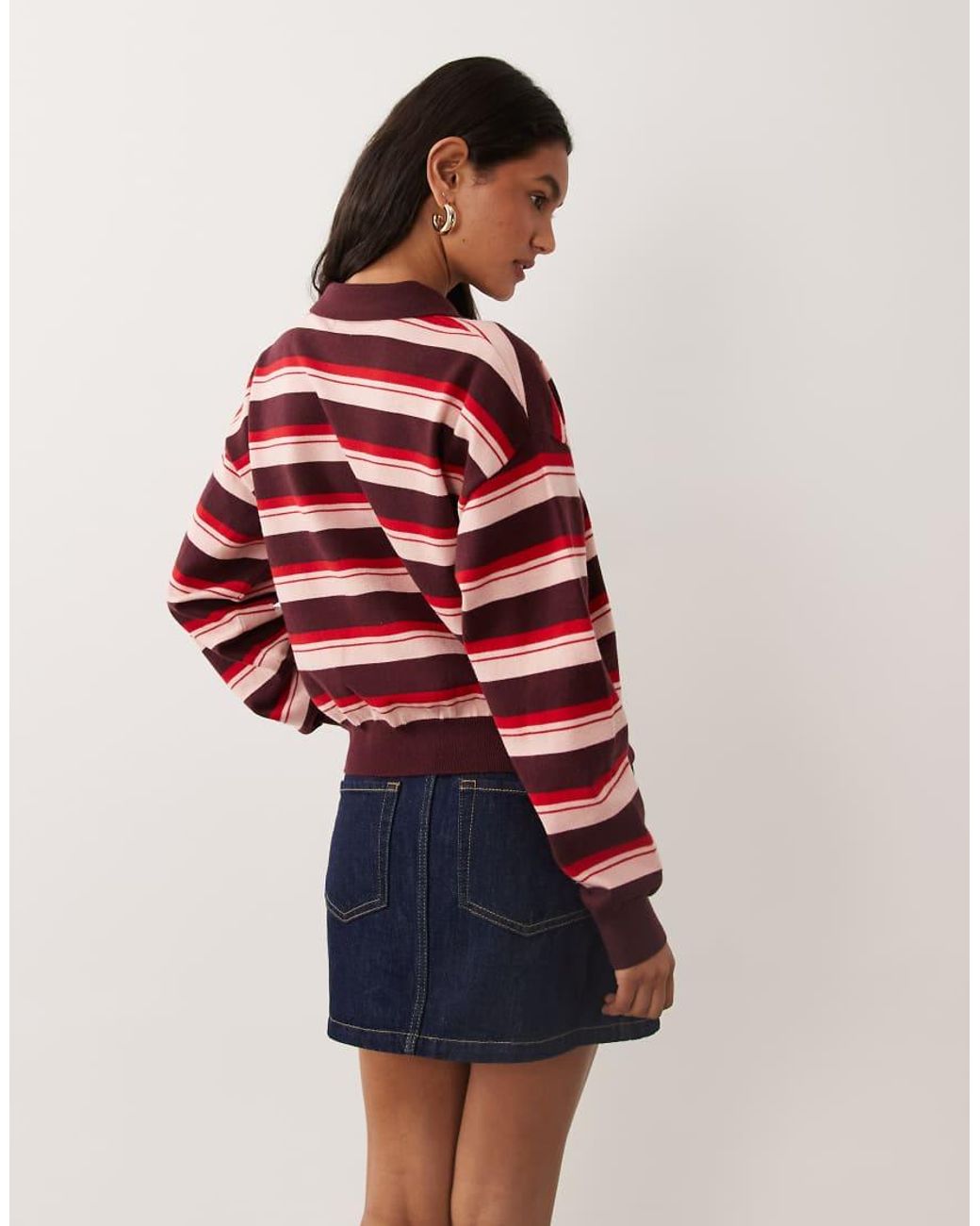 Cotton On Red Boxy Long Sleeve Polo Knit Top