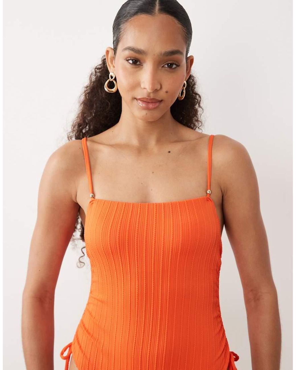 New Look Orange Stripe Textured Swimsuit