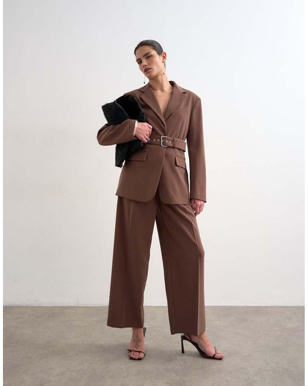 TOPSHOP Brown Co Ord High Break Belted Blazer