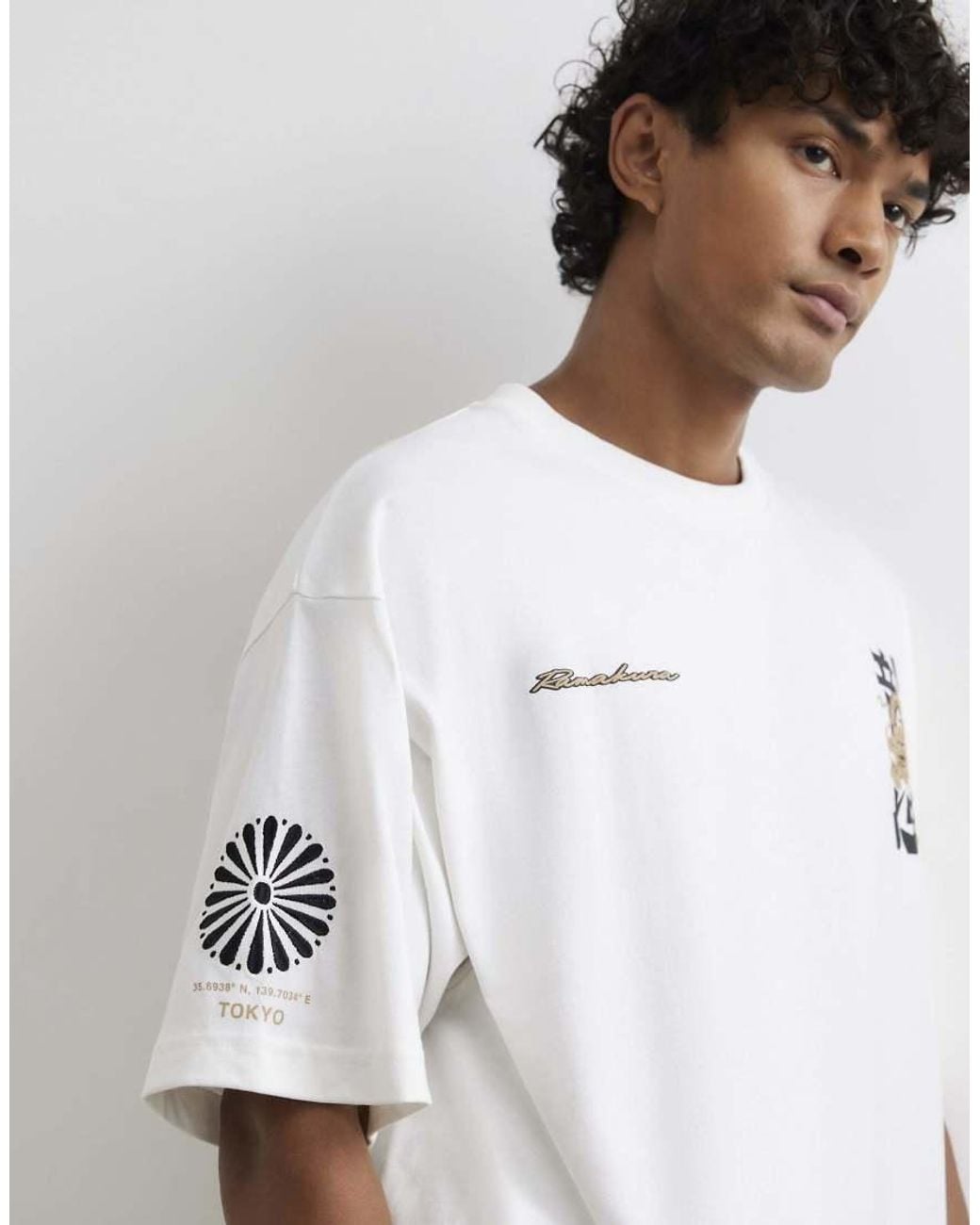 River Island Gray Cotton Japanese Dragon T-Shirt for men