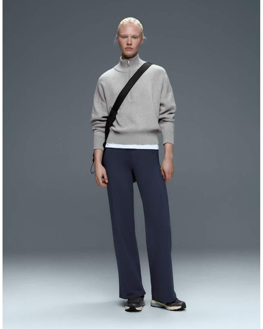 Oysho Blue High-Rise Comfortlux Straight-Leg Trousers