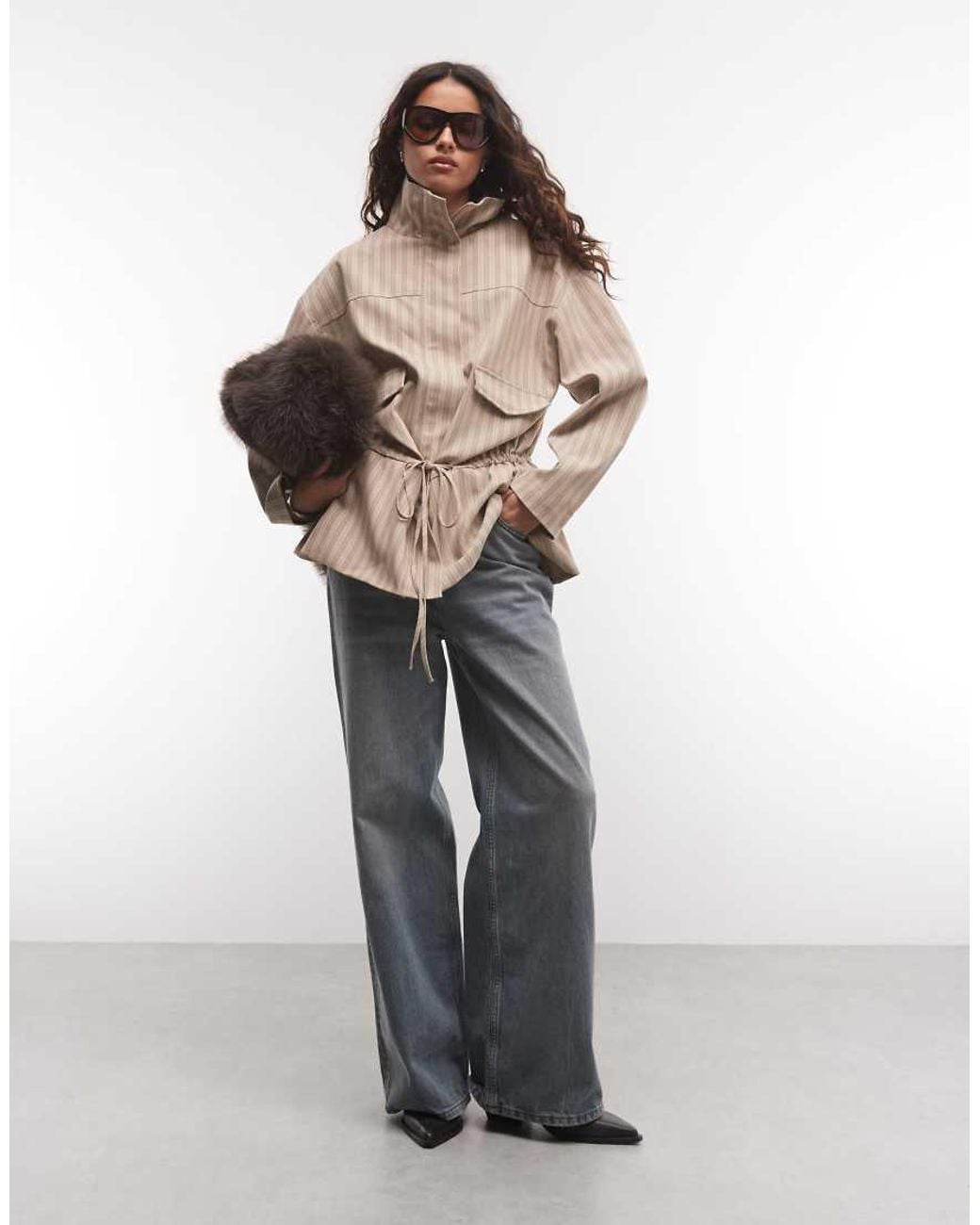 ASOS Natural Funnel Neck Jacket With Peplum Hem