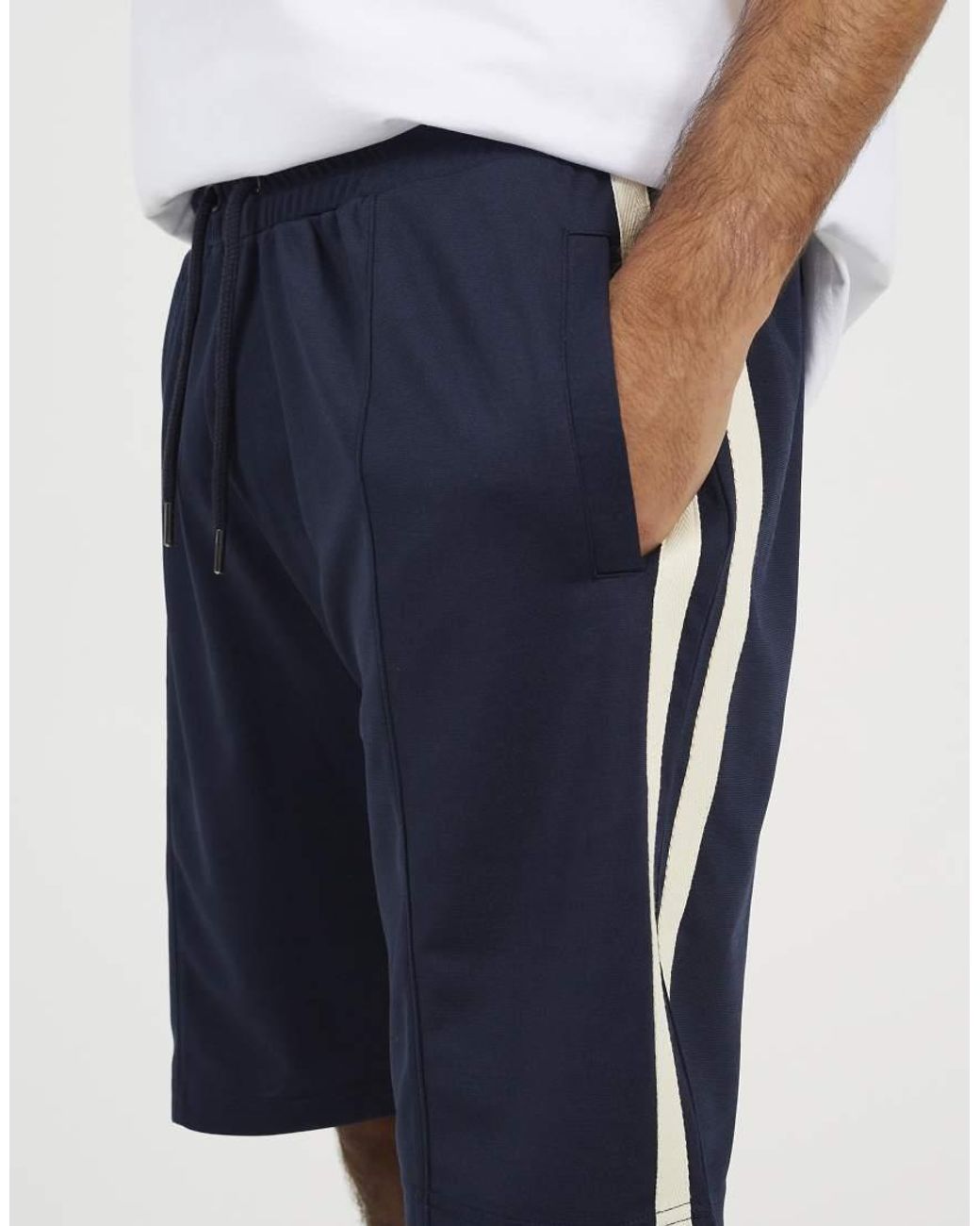 Brave Soul Blue Double Side Stripe Jersey Shorts for men