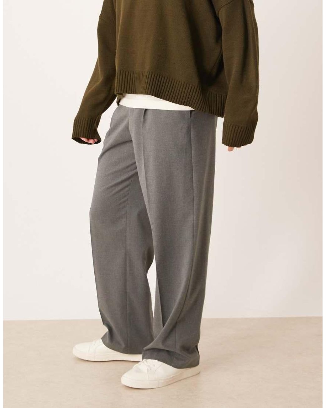 ASOS Gray Smart Pleated Wide Leg Flannel Trousers for men