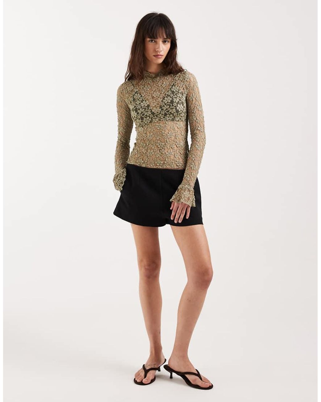 Motel Black Beerus Long Sleeve Mock Neck Lace Top