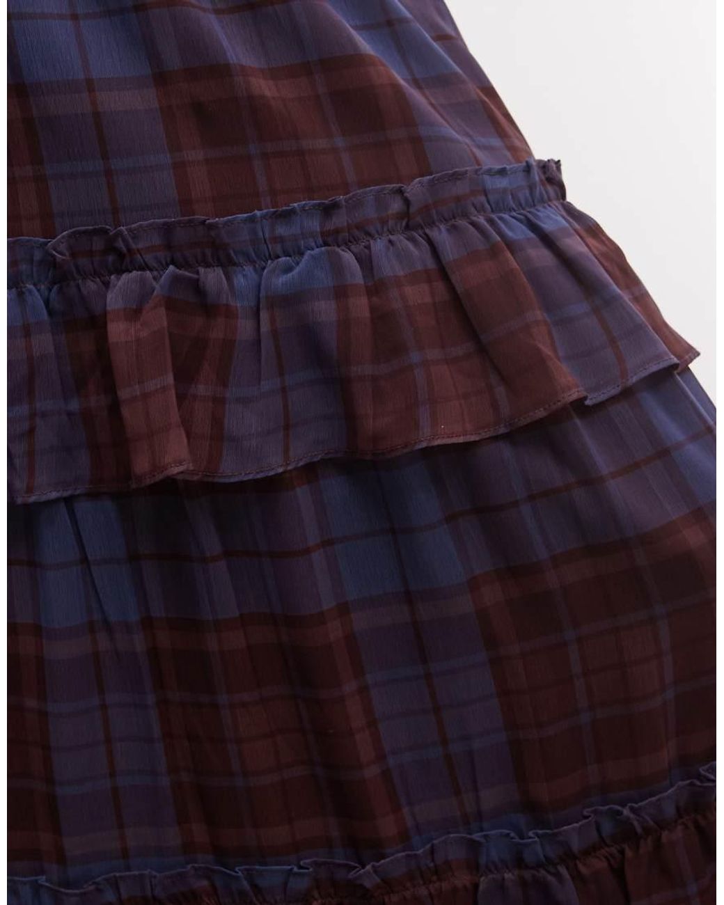 Reclaimed Vintage Blue Chiffon Check Maxi Skirt