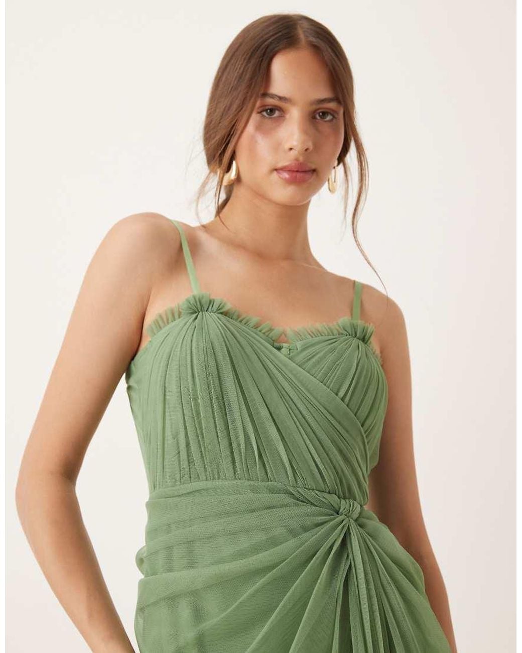 LACE & BEADS Green Ruffle Hem Corset Maxi Dress