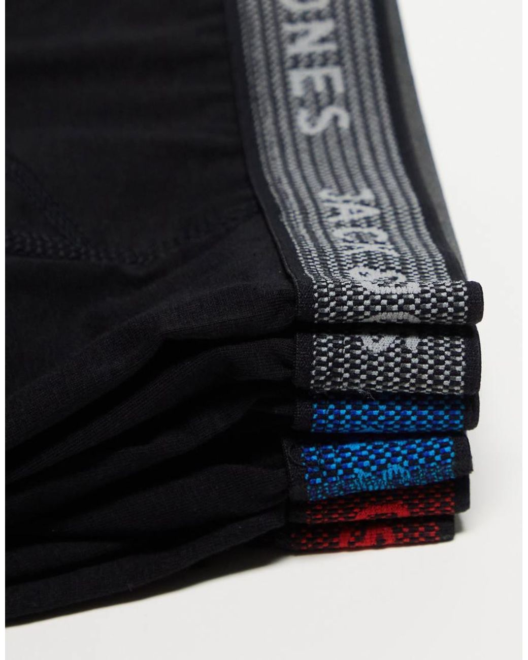 Jack & Jones Black 3 Pack Trunks With Colour Pop Waistband for men