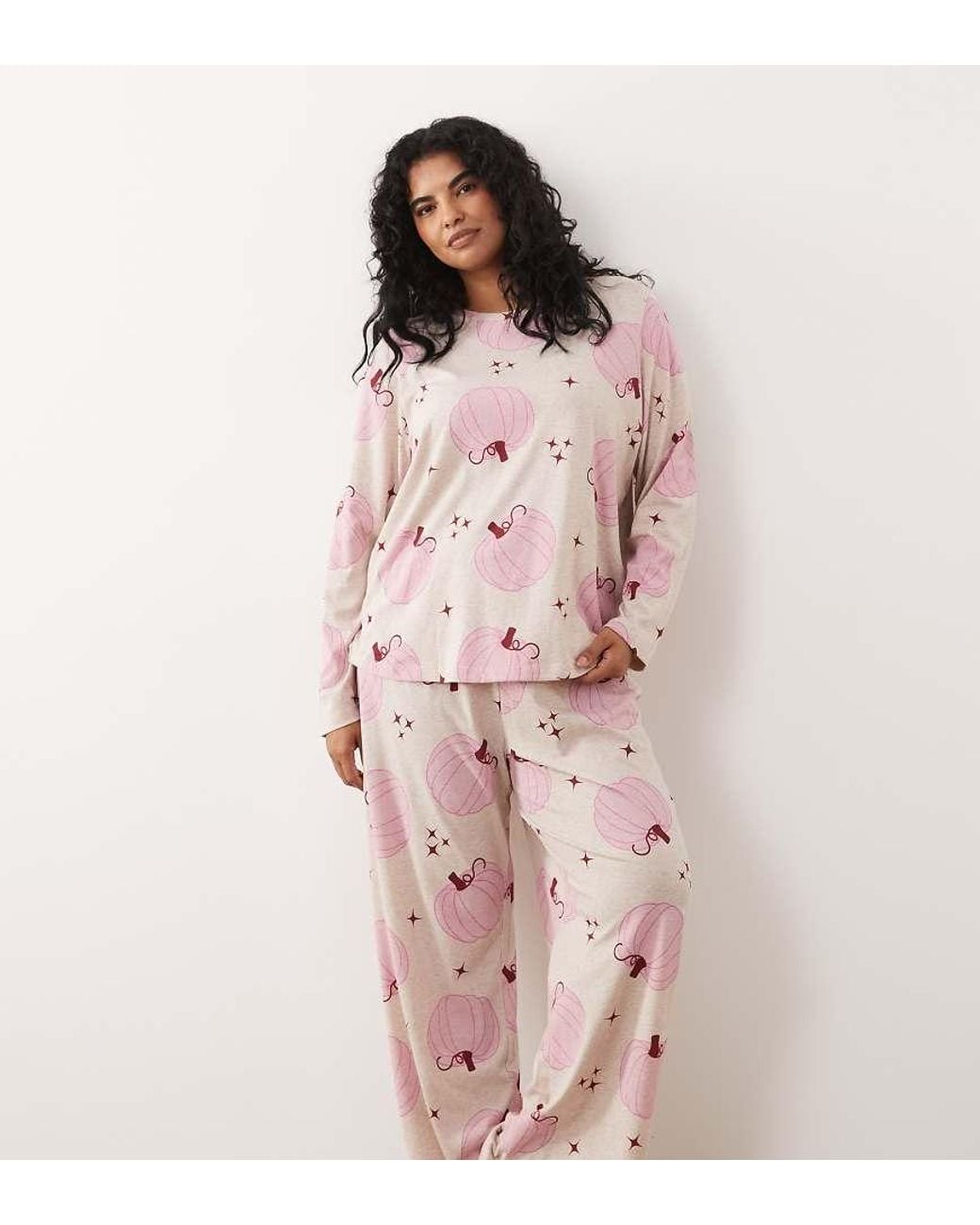 ASOS Pink Asos Design Curve Long Sleeve Pyjama Set