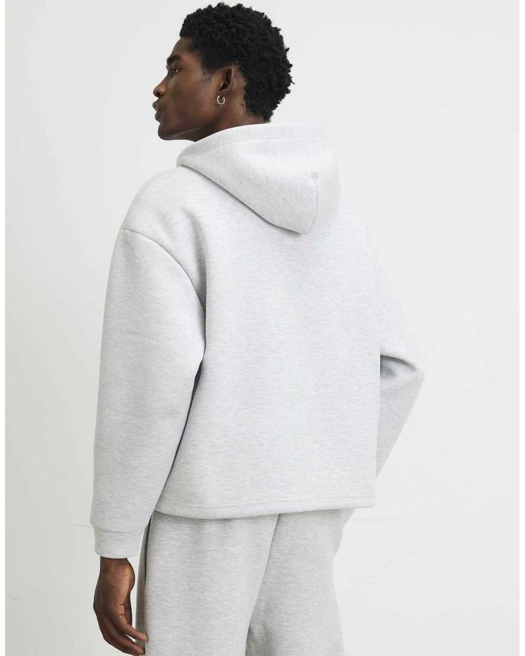 River Island White Premium Cotton Zip Through Hoodie for men
