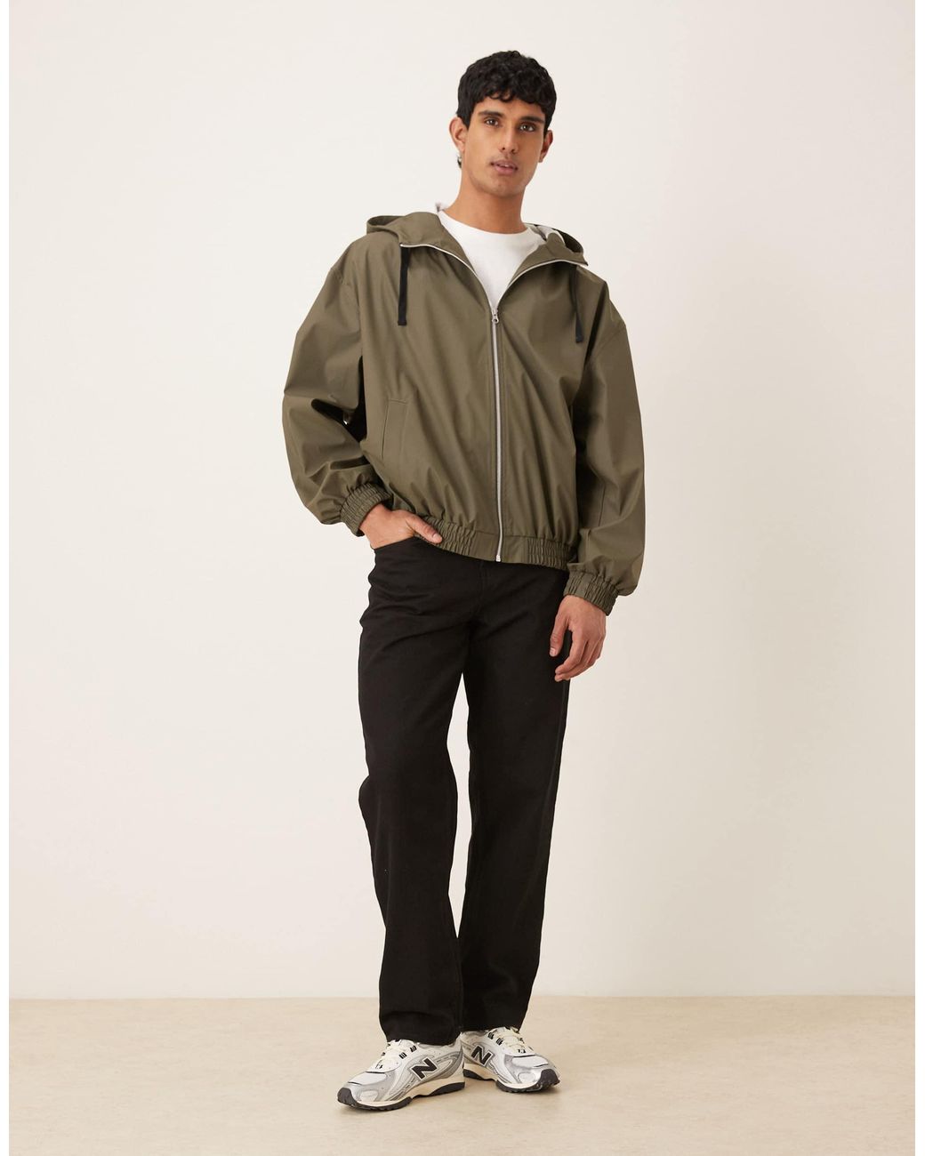ASOS Green Oversized Hooded Rubberised Jacket for men
