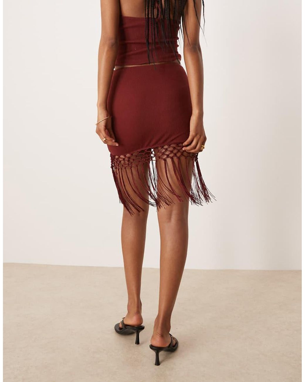 ASOS Red Fringed Hem Mini Skirt