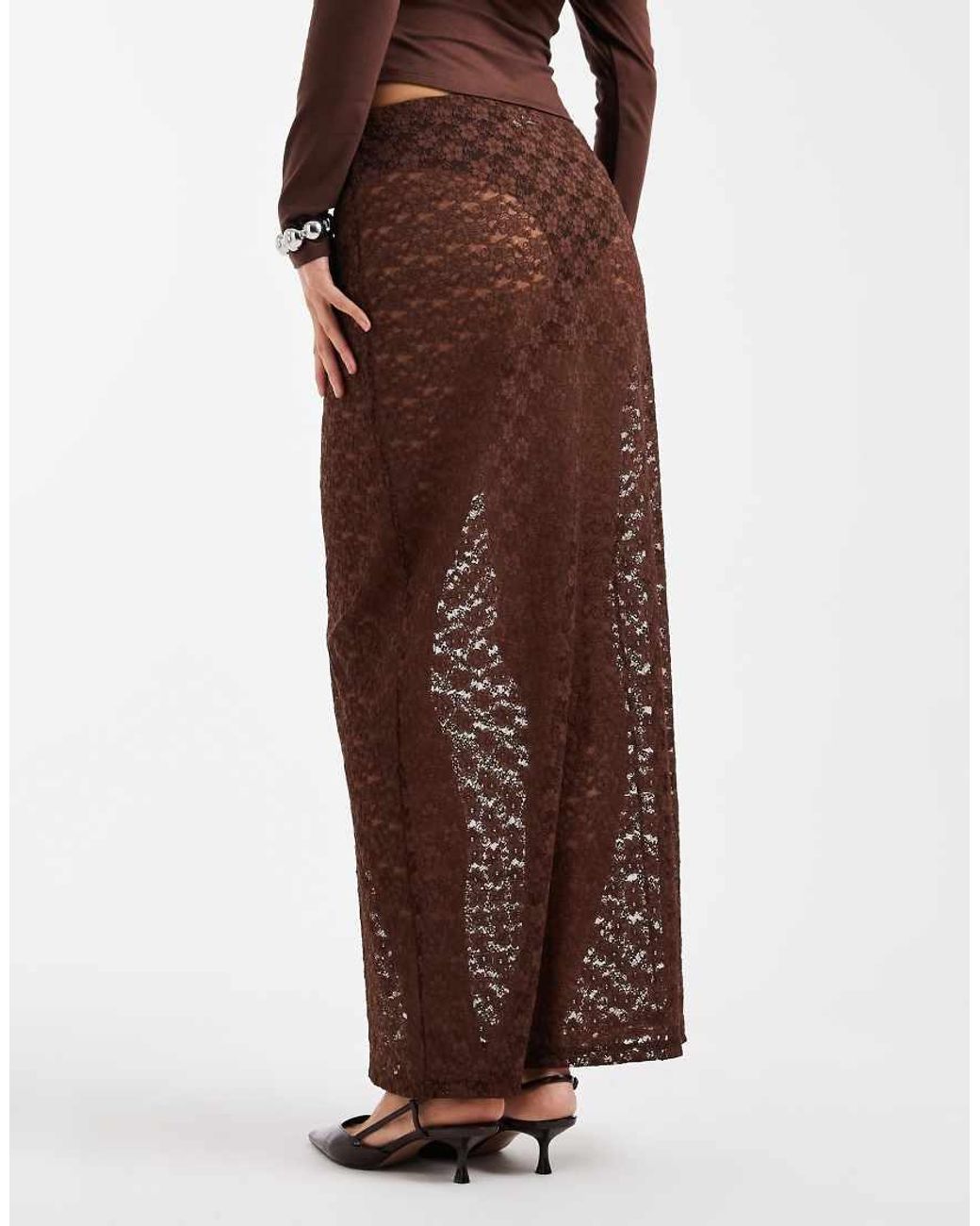 ASOS Brown Lace Sheer Column Maxi Skirt