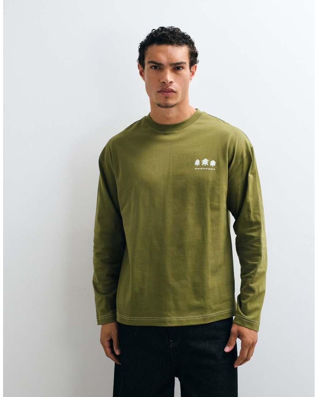 ASOS Green Oversized Long Sleeve Top With Logo Print for men