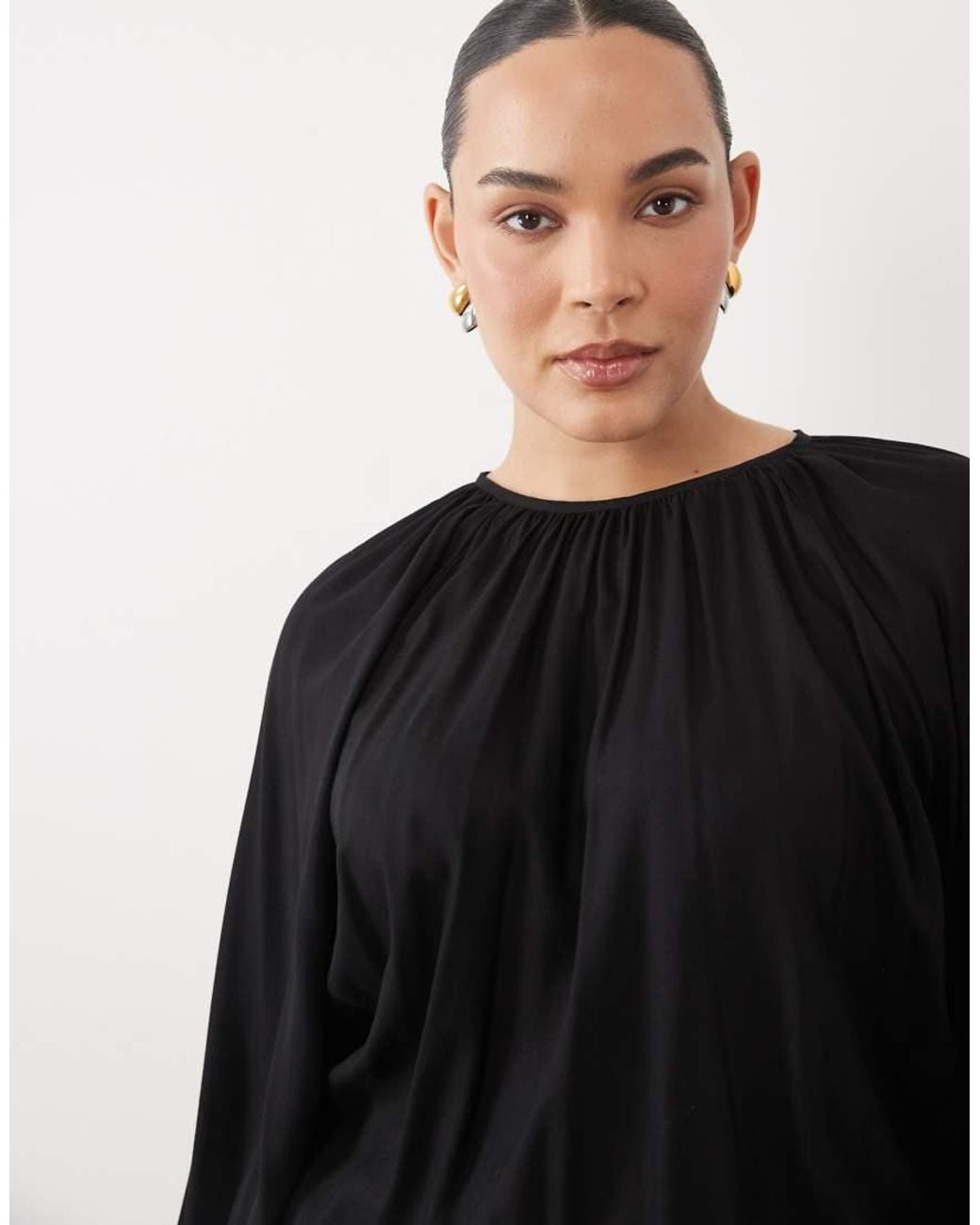 ASOS Black Asos Design Curve Crew Neck Mini Dress With Gathered Skirt Detail