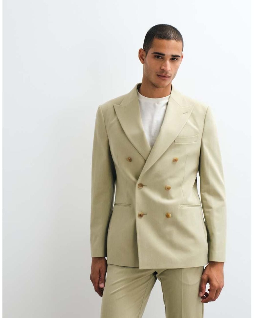 ASOS Green Crease Resistant Double Breasted Suit Jacket for men