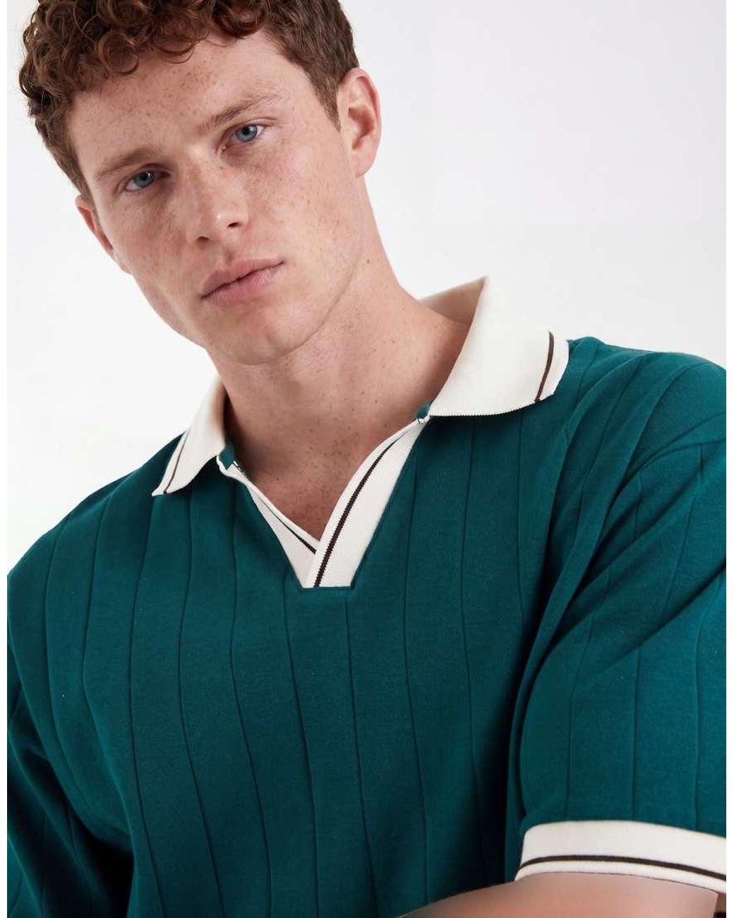 ASOS Green Relaxed Polo Shirt With Contrast Collar for men