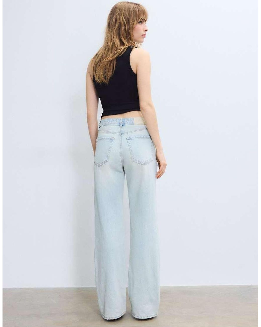 Stradivarius Blue D92 Straight Wide-leg Jeans