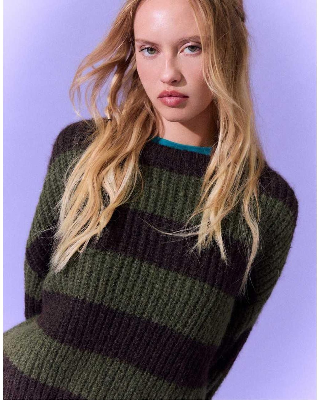 Stradivarius Purple Striped Boat Neck Jumper