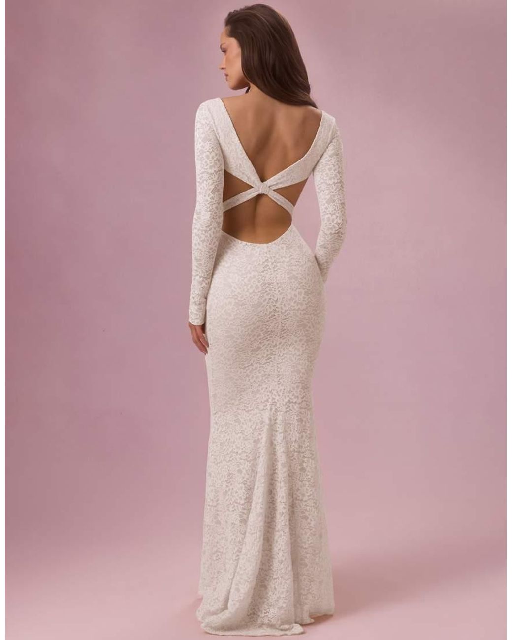 Oh Polly Pink Premium Stretch Lace Square Neck Open Tie Back Maxi Dress