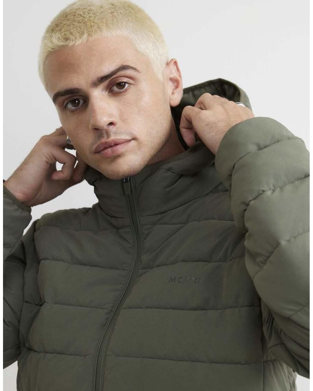 River Island Gray Muscle Fit Puffer Jacket for men