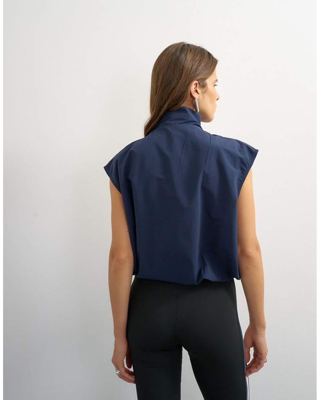 TOPSHOP Blue Funnel Neck Grown On Sleeve Tech Top