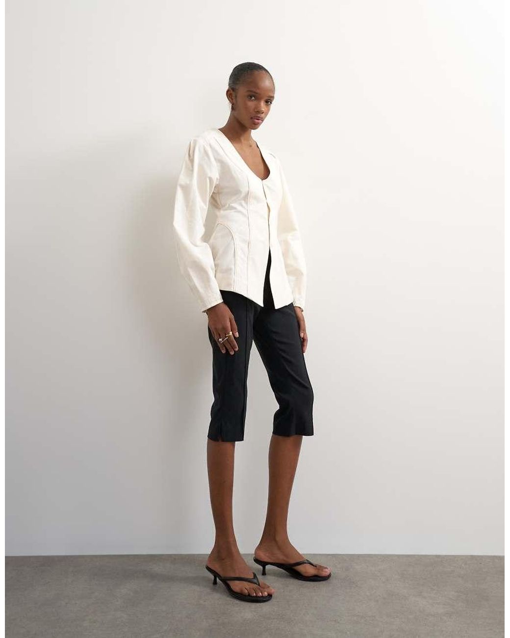 TOPSHOP Natural Brushed Cotton Cocoon Sleeve Structured Button Through Top