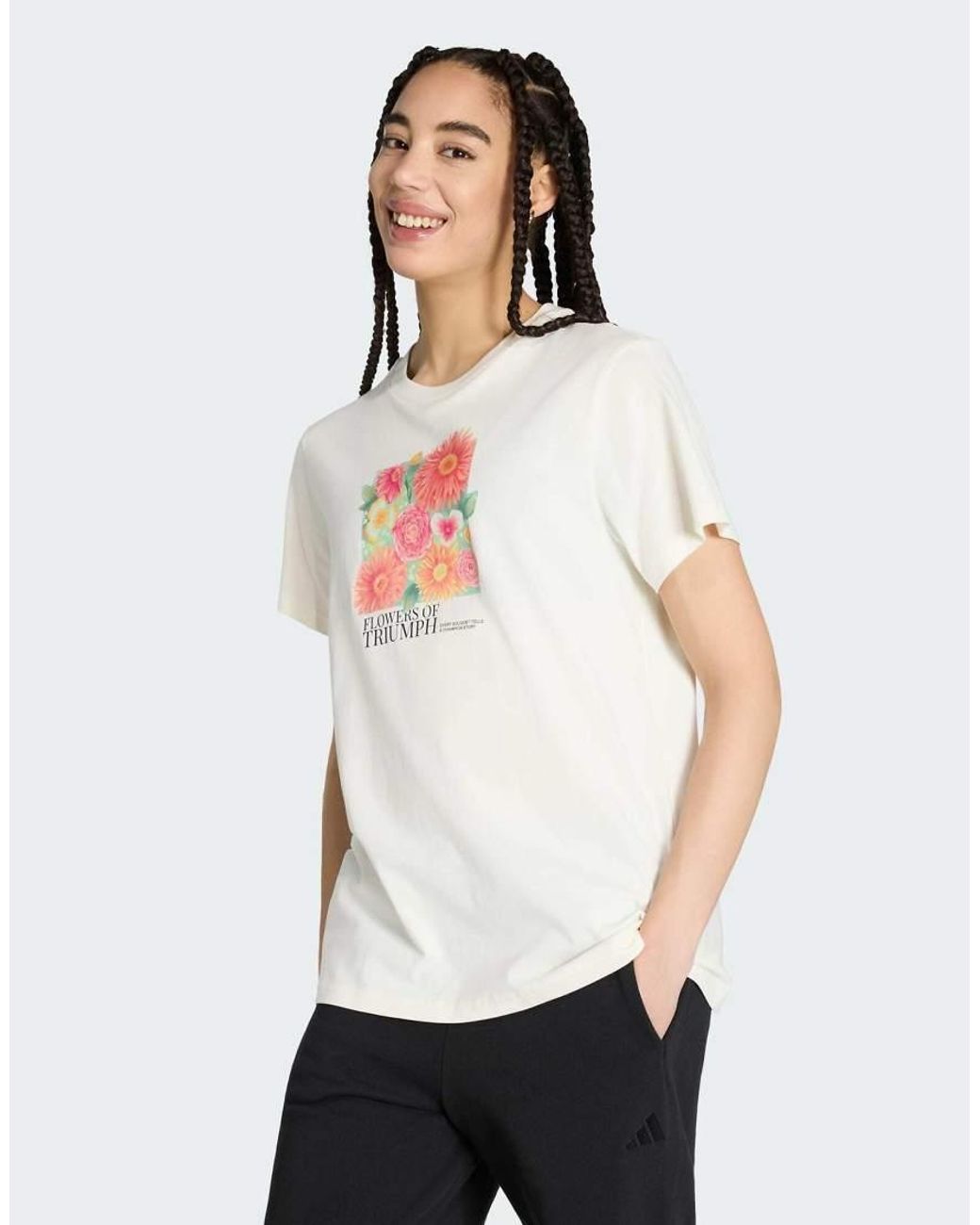 Adidas Originals White Floral Loose Graphic T-shirt 2