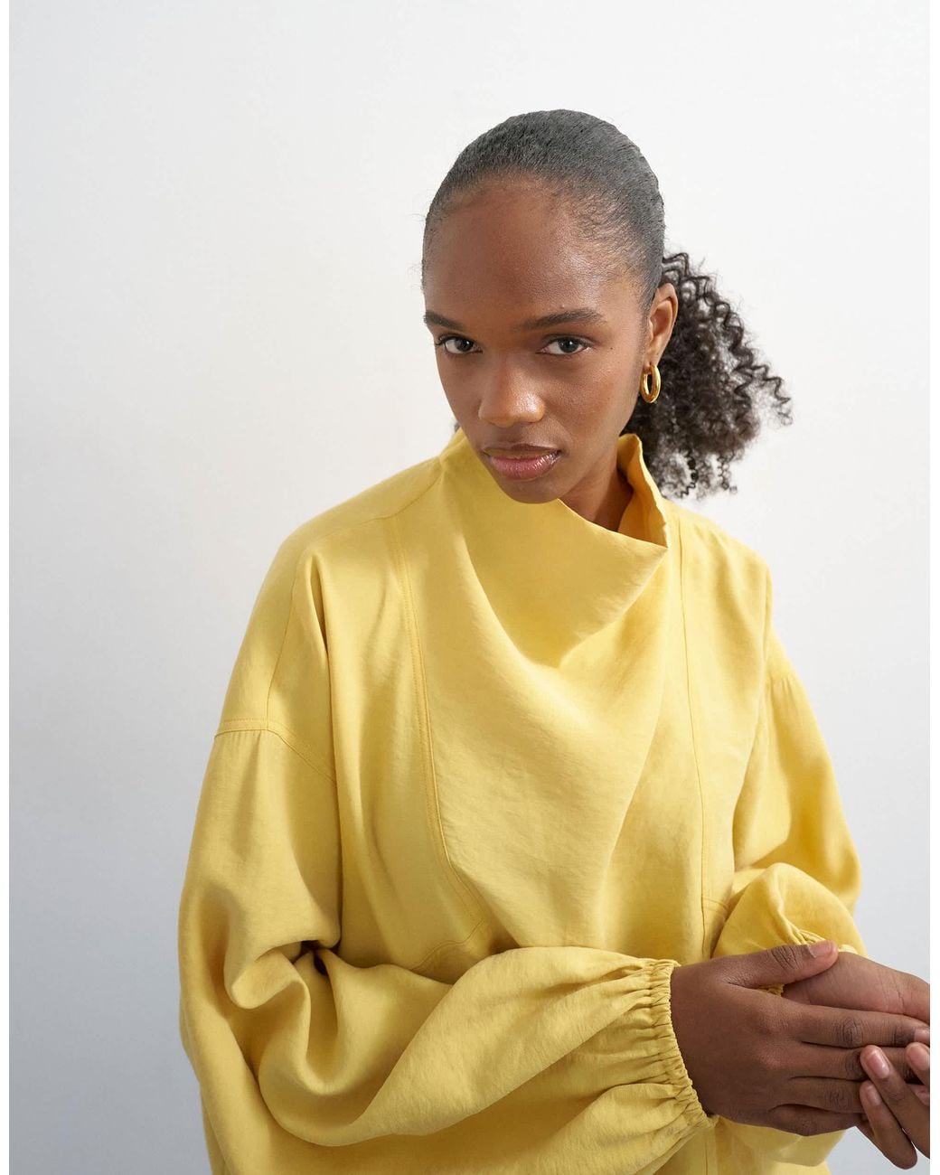 TOPSHOP Yellow Seam Detail Cuffed Long Sleeve Top