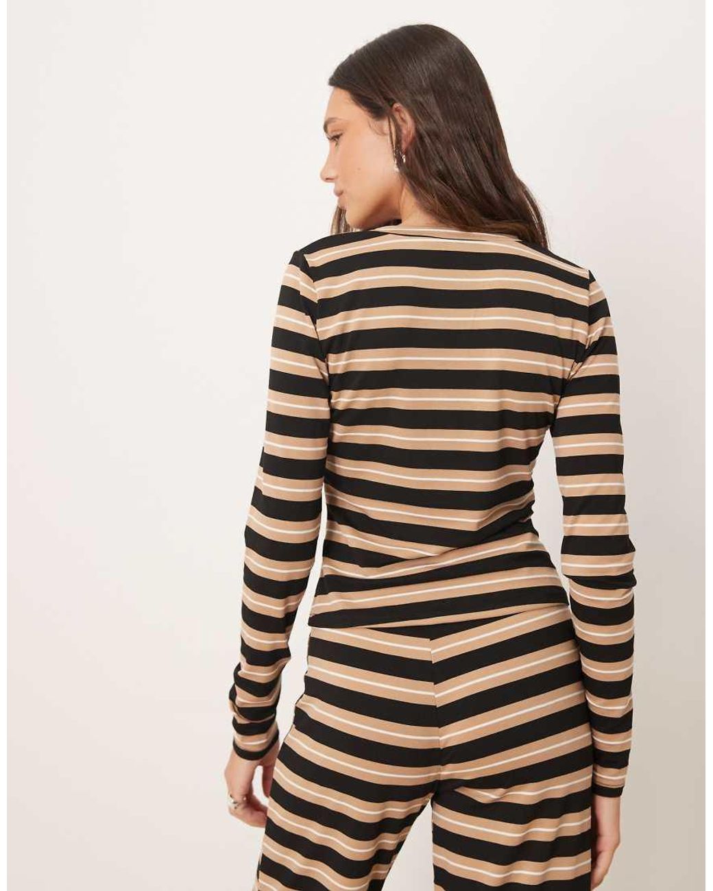 ASOS Brown Button Through Long Sleeve Top