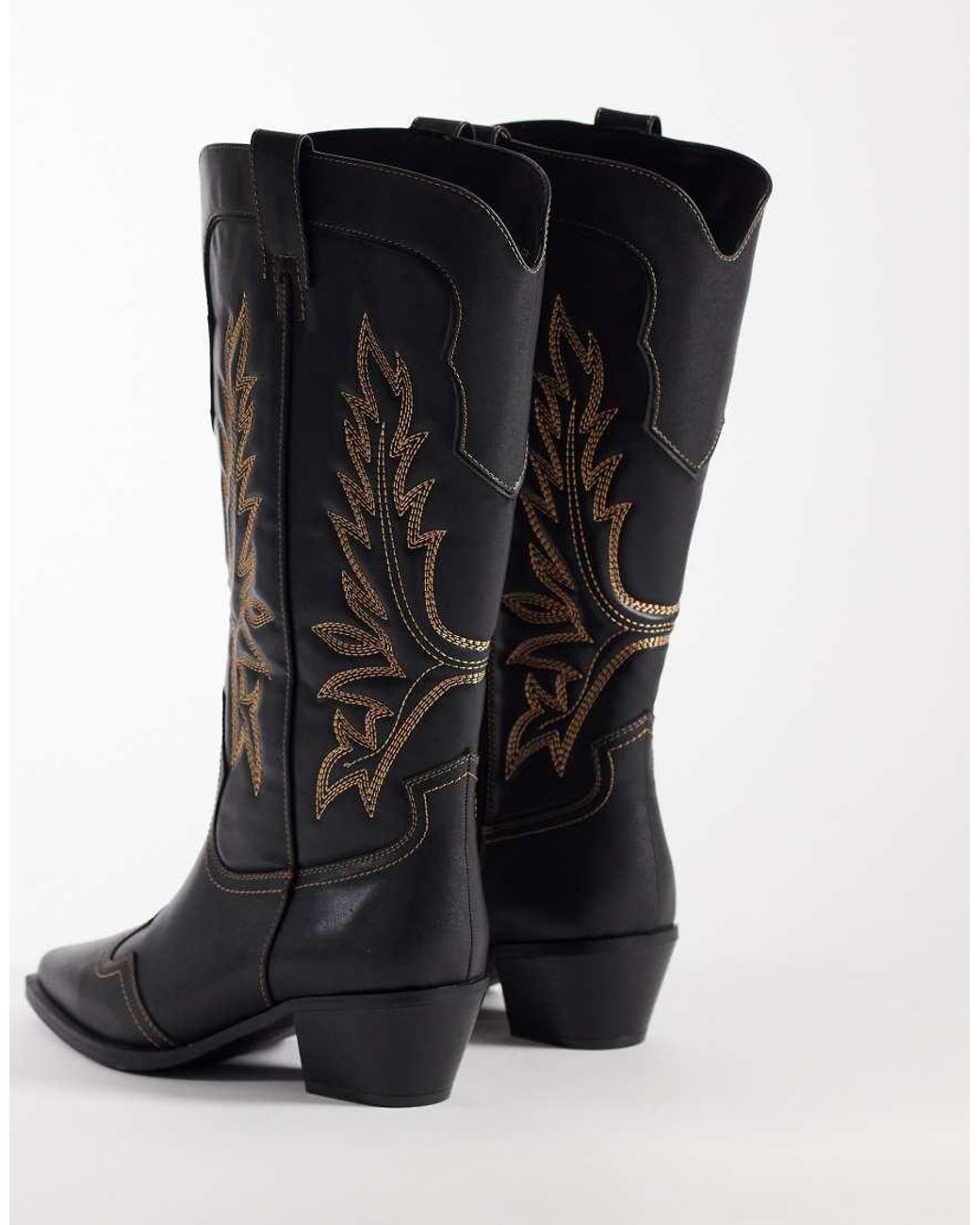 ASOS Black Curve Celestine Flat Western Knee Boots